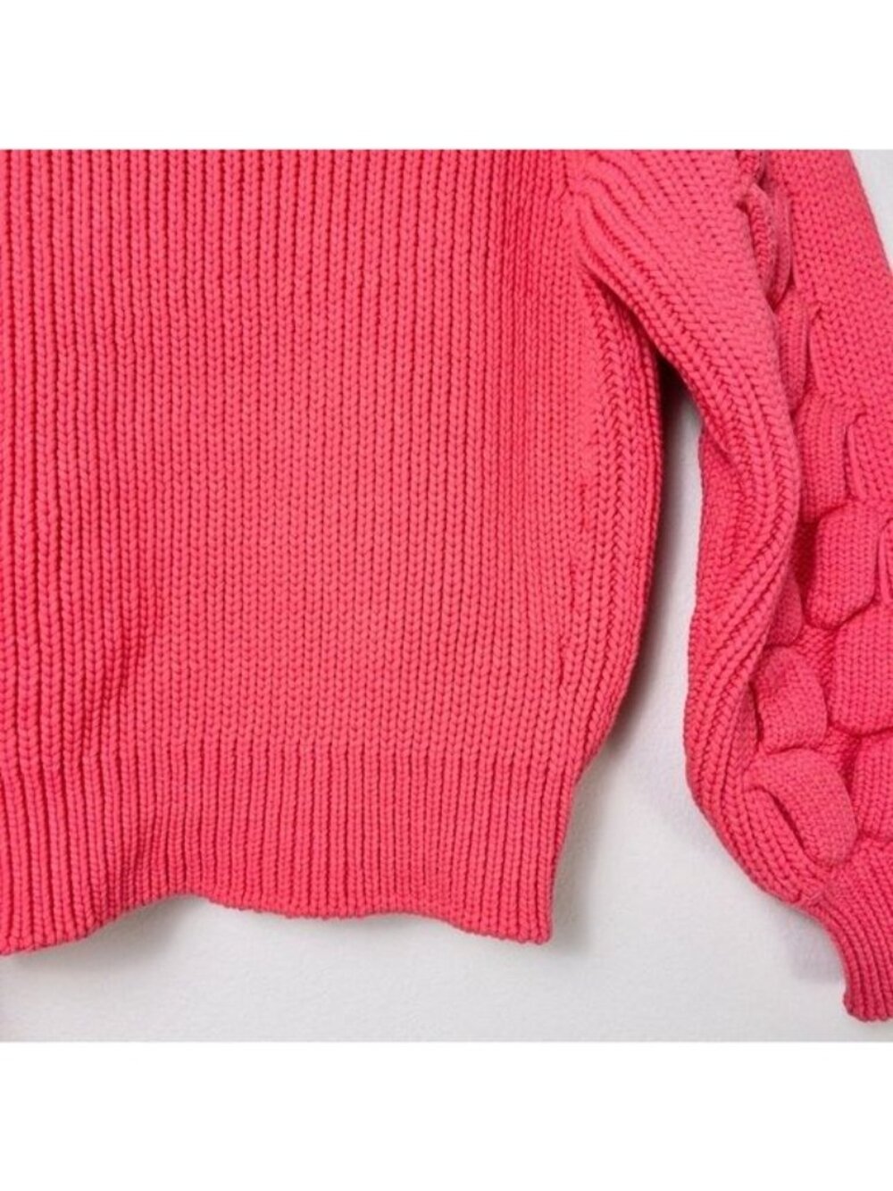 NEW IRO Arwy Chunky Cable Oversized V-Neck Sweater S 3D Knit Bubblegum Pink - Picture 10 of 13